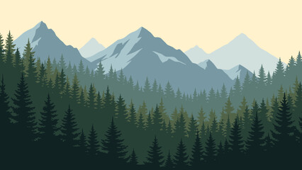 Fototapeta premium Majestic Mountain Range Covered in Pine Forest.
