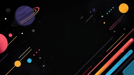 Abstract space background with planets and geometric shapes on black
