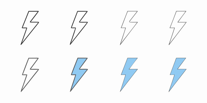 A collection of lightning bolt illustrations in black and blue shades
