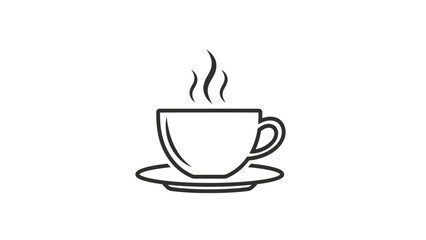 Fototapeta premium Steaming Hot Coffee Cup Outline Icon, Warm Drink Beverage Symbol on Isolated White Background