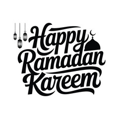 Obraz premium A beautifully designed black and white graphic displaying the phrase happy ramadan kareem with decorative elements