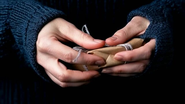 Hands holding a beautifully wrapped gift box with twine
