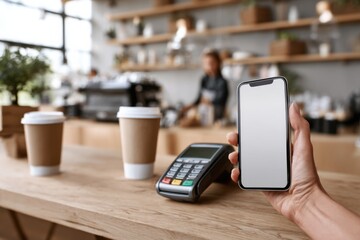 customer using loyalty card at counter, blurred staff with focus on customer redeeming points scene