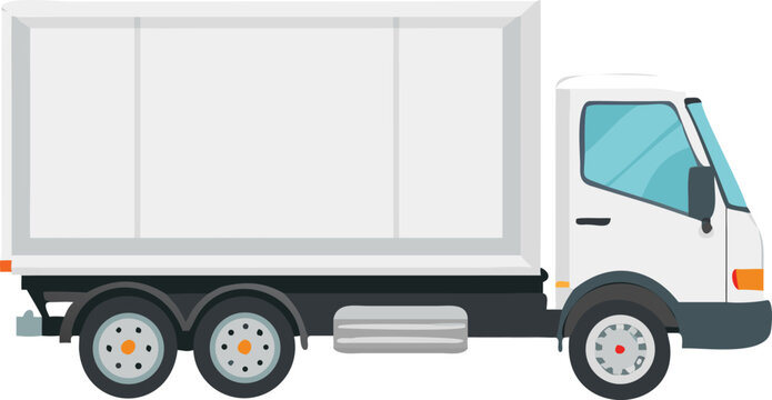 a simple cartoon illustration of a white box truck seen from the side