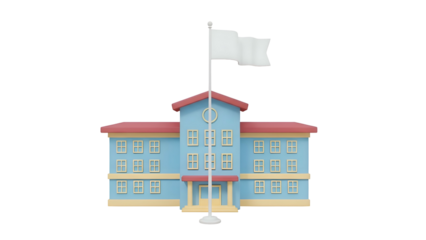 Blue Government Building with Flagpole.