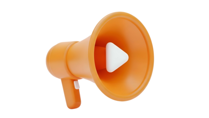 Orange Megaphone with White Play Button Inside.