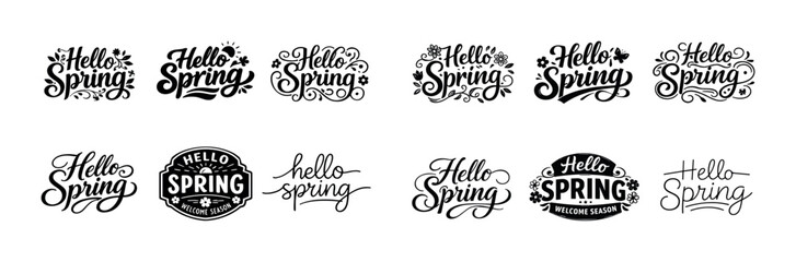 Hello spring floral lettering designs collection