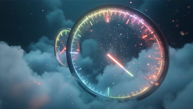 Ethereal Clocks Amidst Dreamlike Clouds in a Surreal Landscape