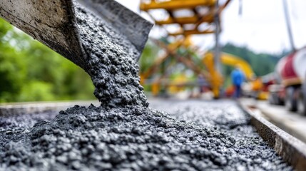 Concrete pouring construction process with bucket delivering building material