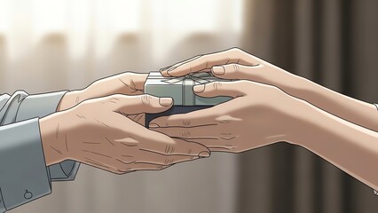 Hands exchanging small gift box