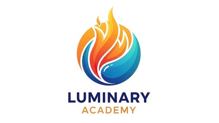 A logo for Luminary Academy featuring a stylized flame and globe design