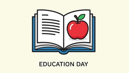 An illustration of an open book with an apple on Education Day