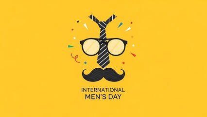 A vibrant illustration celebrating International Men's Day with a stylized face and festive elements