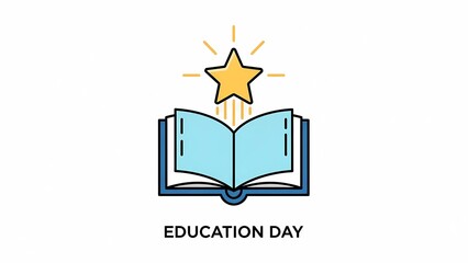 An illustration of an open book with a shining star above it, celebrating Education Day