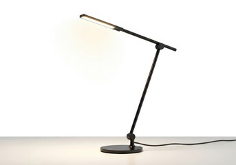 Modern adjustable desk lamp illuminates brightly against a plain background