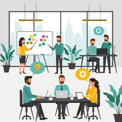 Diverse Business Team Collaborating and Working in a Modern Office Environment.