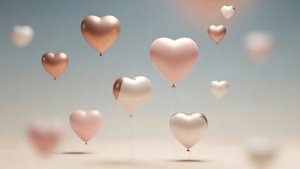 Heart shaped balloons floating in air