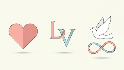 Heart, LV monogram, dove, infinity symbol