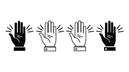 Obraz premium Collection of four hand gesture icons depicting raised hands or high-five signals
