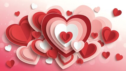 Multiple red and pink hearts layered design