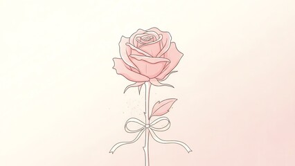 Pink rose with ribbon and transparent background