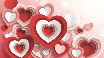 Red and white heart shapes layered design