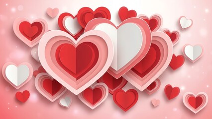 Red and white hearts layered design