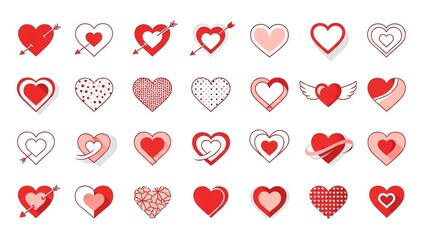 Red heart icons with various designs