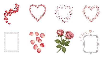 Rose elements heart shapes with transparent background