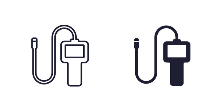 endoscope icon, inspection camera line and solid design