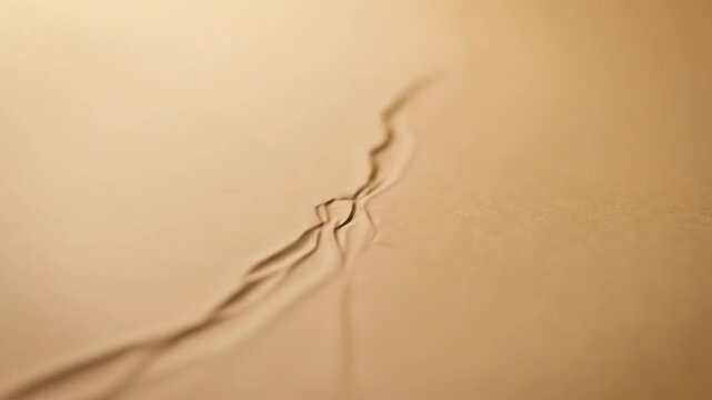 A single crack forms and branches across a sandy surface. The intricate lines resemble a growing root system or veins.