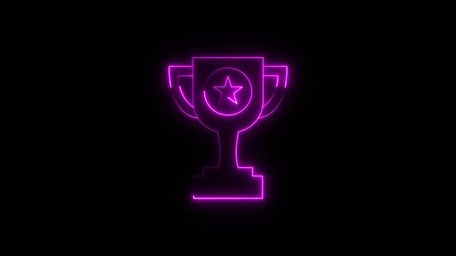 award icon animation, glowing purple trophy Icon animated on Black Background,champion trophy award icon video motion.