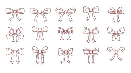 A charming collection of elegant outline bows, perfect for festive decorations, gift wrapping, or adding a touch of classic design to any project