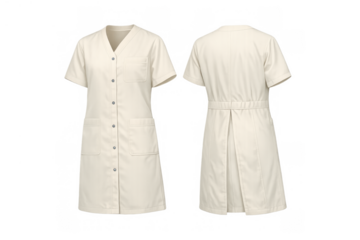 Healthcare worker uniform, professional scrub dress, doctor nurse uniform, medical apparel, front and back views, transparent png