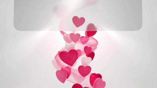 Romantic background with falling hearts and a frosted glass frame, perfect for Valentine's Day.