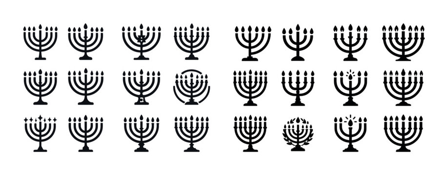 Variety of black menorah icons on white background