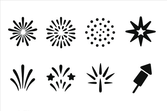 Firework Silhouette Icons. Firework silhouettes. Filled icon set of Firework silhouettes: classic burst, dense