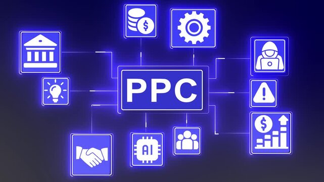 Strategic Business Intelligence and Financial Ppc Concept On The black background, Business Analytics and Decision-Making Workflow Animation.