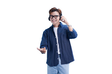 Harmonious Sounds and Modern Style: A vibrant individual, radiating joy, engages with immersive audio technology. Captured in a moment of pure bliss.