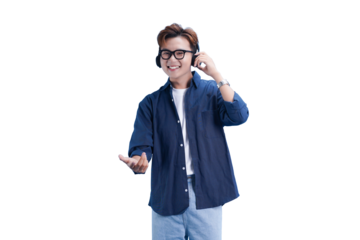 Harmonious Sounds and Modern Style: A vibrant individual, radiating joy, engages with immersive audio technology. Captured in a moment of pure bliss.