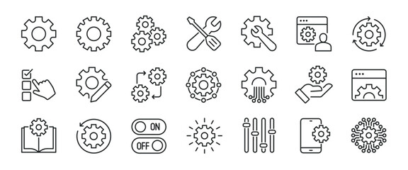 Setting and Setup thin line icons. Editable stroke. Icon for design infographic, website, banner, brochure, presentation, logo, app, ui, ux etc. Vector illustration