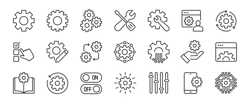 Setting and Setup thin line icons. Editable stroke. Icon for design infographic, website, banner, brochure, presentation, logo, app, ui, ux etc. Vector illustration