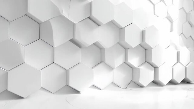 Abstract white interior with hexagonal wall pattern and smooth curved floor.