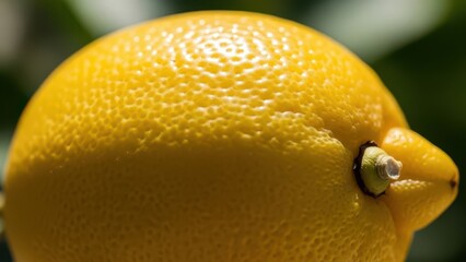 Close-up of a vibrant yellow lemon in sunlight