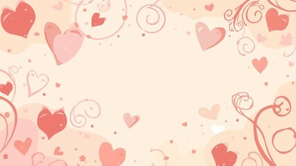 Elegant coral and blush hearts with ornamental swirls and flourishes creating decorative border. Charming Valentine's Day 2026 background perfect for greeting cards, wedding invitations, and love desi