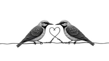 Two birds forming a heart shape isolated on transparent background