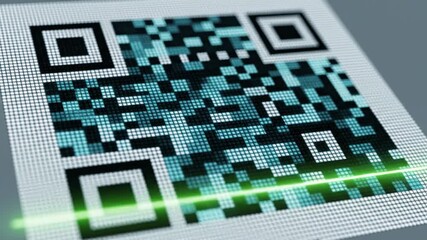 Close-up of a futuristic QR code being scanned by a green laser beam. - Powered by Adobe