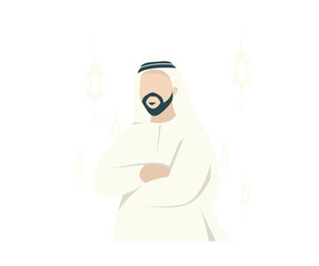 Illustration of Middle Eastern Man with Lanterns