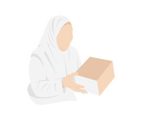Illustration of Muslim Woman Holding a Package