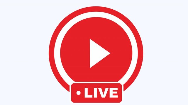 Live icon with a red play button suitable for social media platforms, online events, streaming services, multimedia presentations, and tech projects.